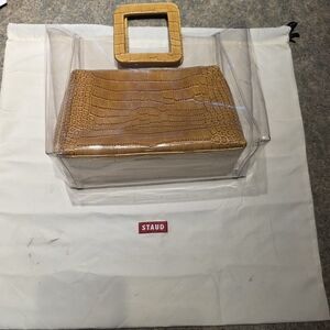STAUD Clear Tote with Tan Croc-Embossed Accent